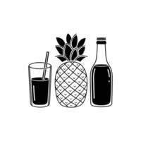 Glass and Bottle of Fresh Pineapple Juice vector