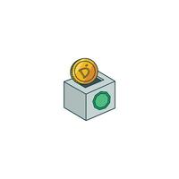An icon of a box with a coin slot and a gold coin going into it, representing a donation box or Zakat collection. vector