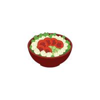 An icon of a bowl filled with tabbouleh salad, showing finely chopped parsley, tomatoes, and bulgur. This represents tabbouleh, a refreshing and healthy Middle Eastern salad. vector