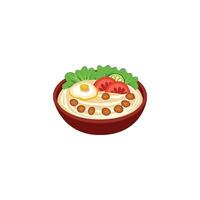 An icon of a bowl containing a stew-like dish with beans, topped with garnishes like tomatoes and eggs. vector