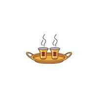 An icon showing two glasses of steaming Arabic tea on a decorative tray. This represents the common practice of serving hot tea as a gesture of hospitality in the Middle East. vector