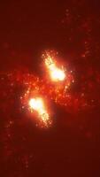 Fiery abstract ring with glowing orange and red particles against a vibrant dark red backdrop video