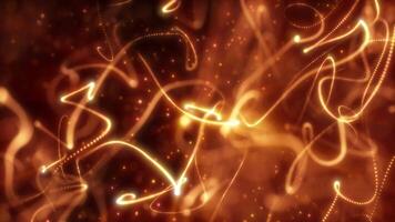 Abstract golden light trails swirling in a dynamic and glowing motion on a dark background video