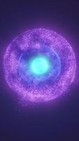 Glowing purple and cyan spherical formation with intricate textures, resembling a digital core or energy nucleus in a cosmic space video