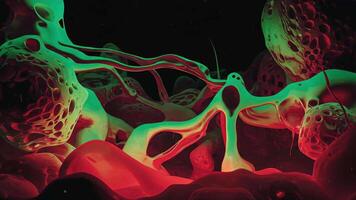 Abstract Organic Forms, Red and Green Interconnected Network in Dark Space video