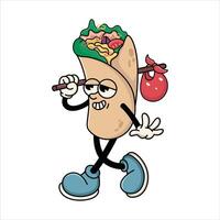 Cool Cartoon Burrito Character Walking with Bundle vector