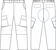 Cargo Pants Front and Back Illustration, Utility Pants with Pockets and Belt Loops vector