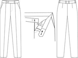 Men's Formal Trousers Front and Back Illustration, Tailored Pants with Belt Loops and Pleats vector