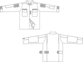 Utility Jacket Front and Back Illustration, Military-Inspired Jacket with Pockets and Straps vector