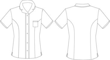 Flat Sketch of Womens Shirt with Scallop Collar and Princess Line Front and Back View vector