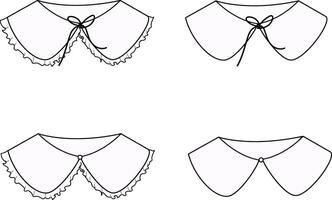 Set of Hand-Drawn Fashion Collars with Ruffles, Ties, and Buttons, Elegant Collar Sketches vector