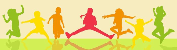a group of children jumping in the air vector