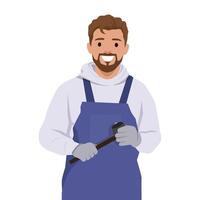 Smiling Engineer Holding a Hammer. vector
