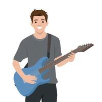 Smiling Guitarist with Electric Vibes. vector
