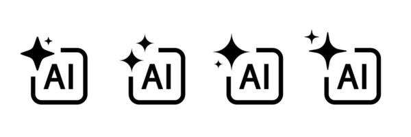 Ai icon. Ai icon set. AI star and square icon. Artificial intelligence logo with star symbol. Artificial intelligence technology and Machine learning concept. vector