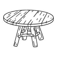 Wooden round table hand drawn in doodle style. vector
