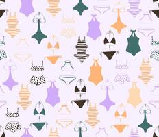 Seamless bikini pattern in doodle style. vector