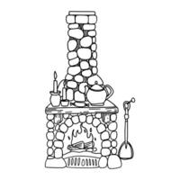 Fireplace hand drawn in doodle style. black and white illustration for creating an interior design studio logo. vector