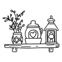 Coloring book with a shelf with hand-drawn polka dot flowers. vector