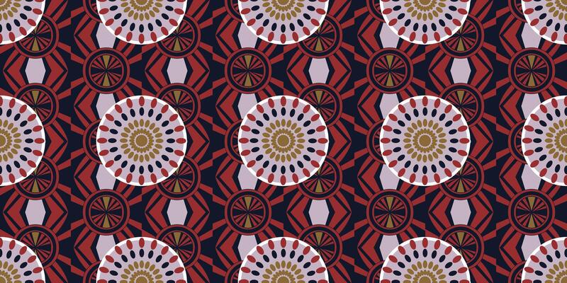 African ethnic traditional red pattern. seamless beautiful Kitenge, chitenge style. fashion design in colorful. Geometric circle abstract motif. Floral Ankara prints, African wax prints.Circle pattern