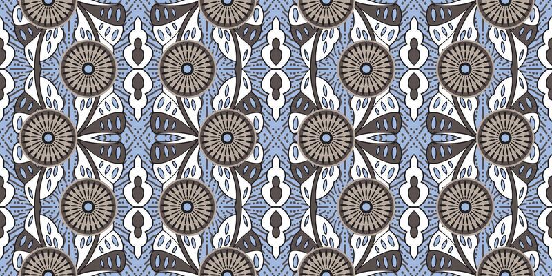 African ethnic traditional light blue pattern. seamless beautiful Kitenge, chitenge style. fashion design in colorful. Geometric circle abstract motif. Floral Ankara prints, African wax prints.