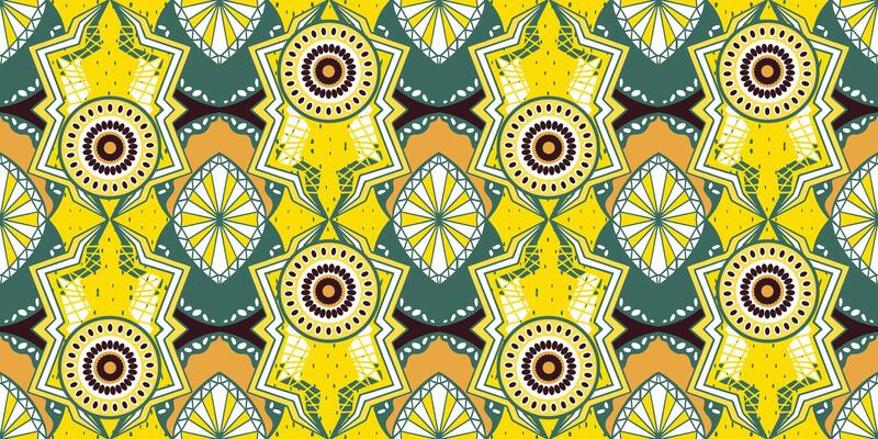 African motif ethnic traditional pattern. seamless beautiful Green and Yellow color. pattern for fashion. Geometric abstract motif. African wax prints. Beautiful circle pattern African design.