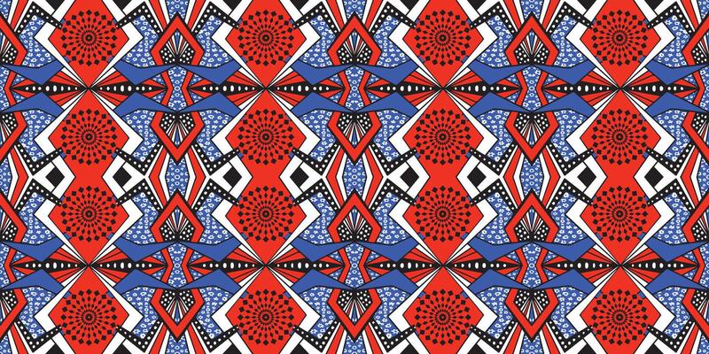 African ethnic traditional red and blue pattern. seamless beautiful Kitenge, chitenge style. fashion design in colorful. Geometric circle abstract motif. graphic Ankara prints, African wax prints.