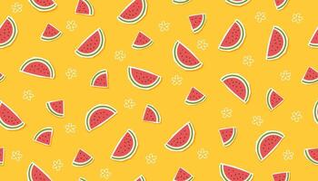 Summer seamless pattern of watermelons on yellow background. Concept of summer, tropical climate, food, beach, resting. vector
