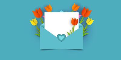 love latter or envelope with tulips and a heart vector