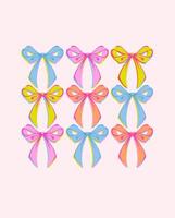 Cute Playful Bows Print. Whimsical Hand Drawn Risograph Style Illustration with colorful bows. Vintage feminine, coquette design in charming girly style. Retro aesthetics for romantic visuals vector