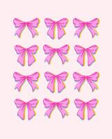 Cute Pink Bows Print. Whimsical Hand Drawn Risograph Style Illustration. Playful, feminine, coquette design in charming girly style. Retro, Vintage aesthetics for stationery, textiles, romantic visual vector