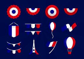 France flag element collection set with red, blue, and white color on dark blue background vector