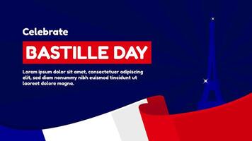 Bastille Day greeting template horizontal background with Eiffel tower and France flag perfect for celebrate Bastille Day on July 14 vector