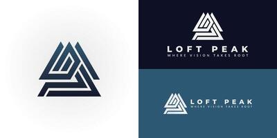 Abstract LP logo in a dynamic, interlocking design. Represents real estate development, architecture, or finance, symbolizing progress, peaks, and future-forward vision. vector