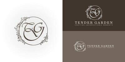 Sophisticated TG monogram for high-end wedding planning. Encapsulates personalized service and elegant event design within a beautiful, organic wreath. vector