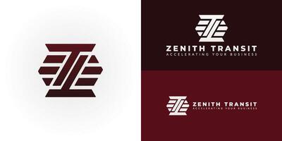 Modern ZT emblem for Logistics and Transportation logo. The bold, forward-moving design represents efficient freight, global delivery, and reliable transit solutions. vector