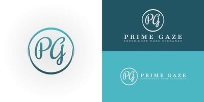 Elegant PG monogram logo for beauty and cosmetics. Features a luxurious script font within a sophisticated circle, symbolizing grace, purity, and radiant style. vector