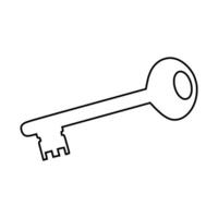 Simple black and white line drawing of a classic old fashioned key with round head vector