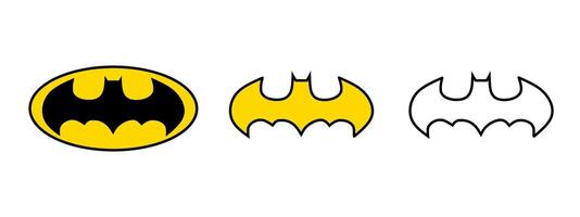 Three progressive batman logo designs showing color and outline variations in a row on white background vector