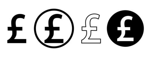 Different styles of british pound currency symbols in black and white design icons vector