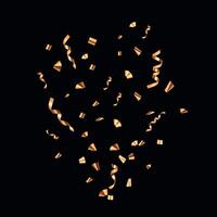 Golden shiny confetti and serpentine elements flying on black background festive celebration design vector
