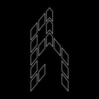 Outline logo design monogram R. Suitable for t-shirts, companies, gamers, sports, construction, and so on. The outline logo is in the form of arrows. Logo Outline Style Arrows and Buildings. vector