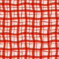 Seamless red checkered pattern with wavy lines on a soft pink background. Represents textile design, picnic cloth style, and retro geometric aesthetics vector
