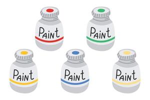 Set of colorful hand drawn paint jars in primary and secondary colors. Concept of creative art supplies, color mixing and artistic expression vector