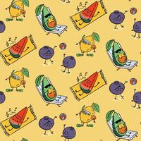Colorful fruit characters on a yellow background vector