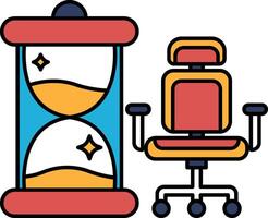 A clock with a sand timer and a chair vector