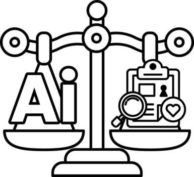 A scale with the word AI on one side and a magnifying glass on the other vector