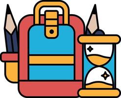 A backpack with a pencil and a clock on top of it vector