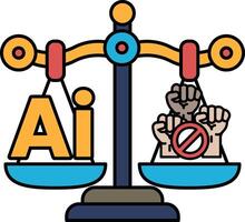 A scale with the word AI on one side and the word no hands on the other vector