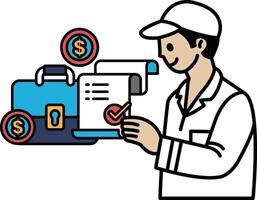 A man is holding a piece of paper with a check on it vector